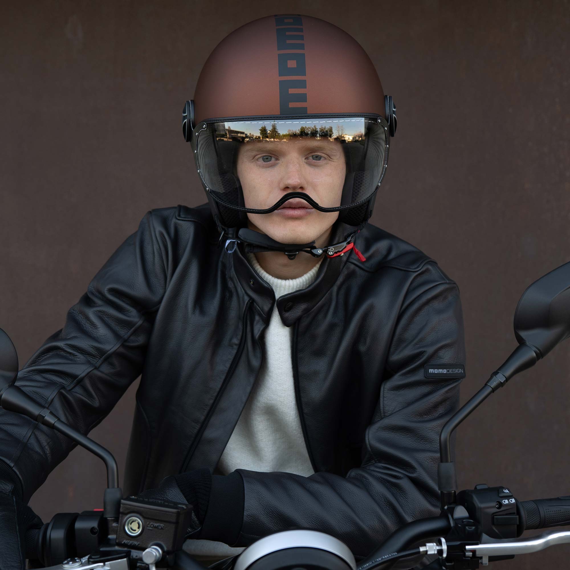 Casco Momo Design moto jet FGTR EVO Mono E2206 espresso opaco / nero