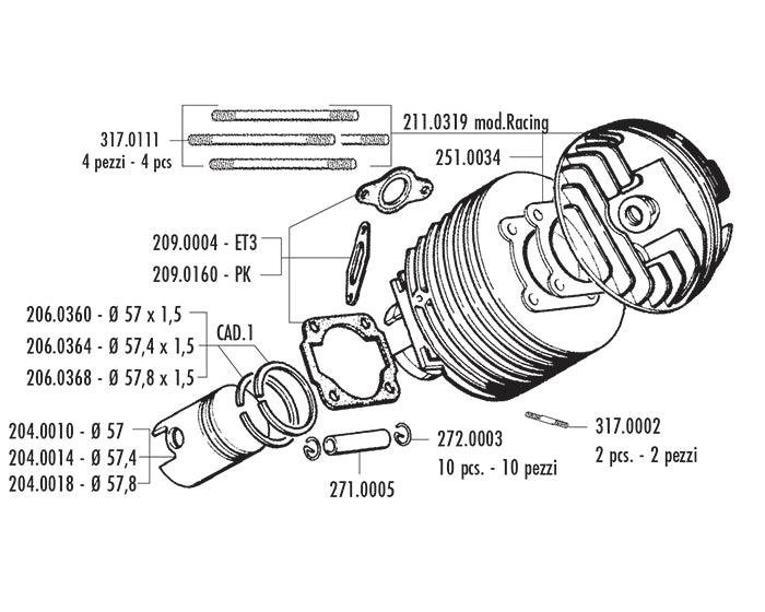 KIT VESPA 125 PRIMAV.ET3 D.57 RACING