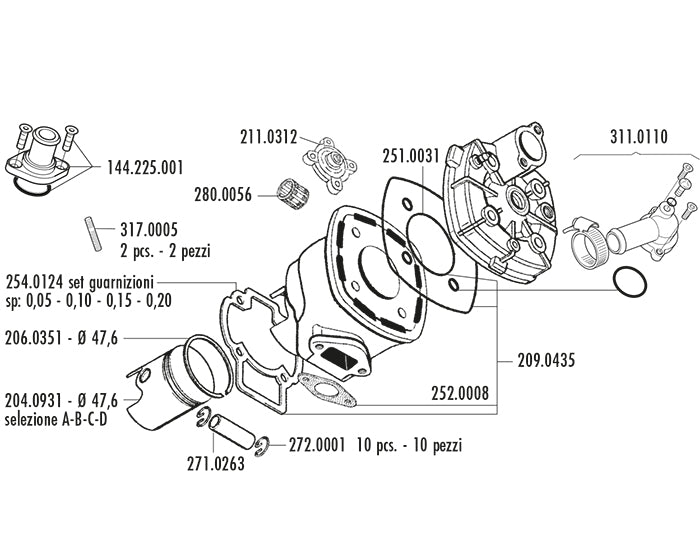 KIT PIAGGIO ZIP SP H2O D.47,6 EVO3