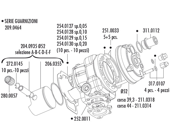KIT PIAGGIO ZIP SP H2O D.52 C.44