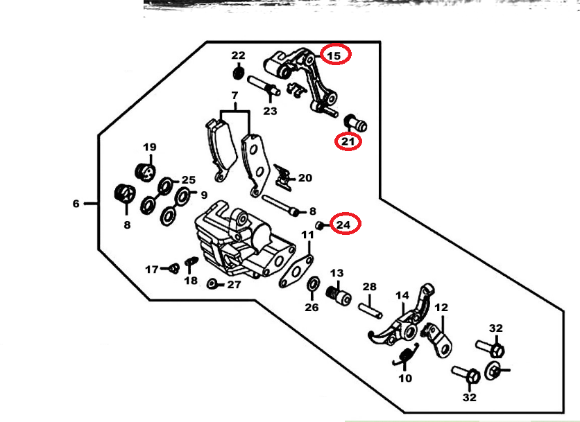 Supporto pinza +Cuffia perno in gomma+Tappo filettato perno pinza posteriore Kymco x-citing 400 Ak 550