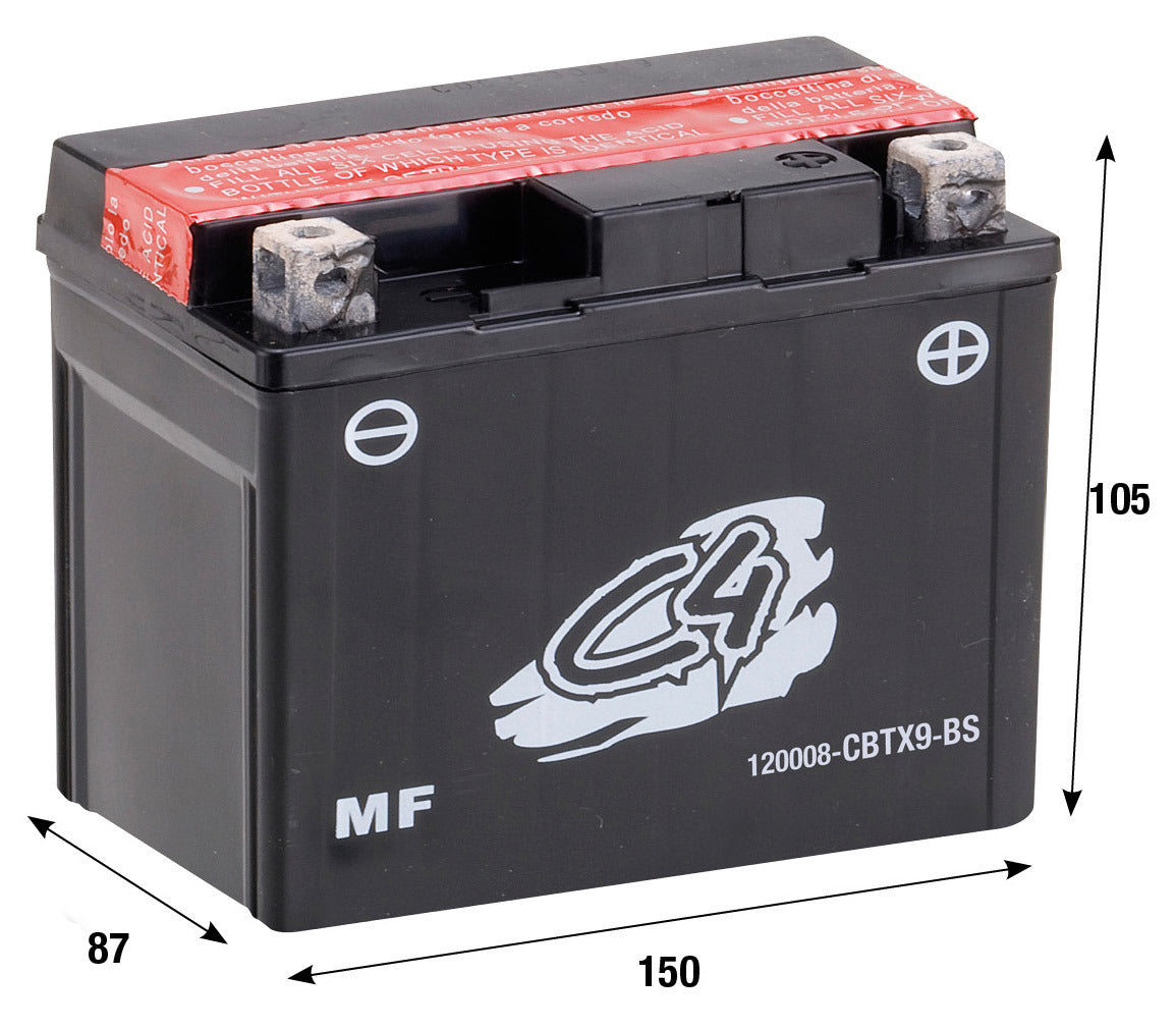 Batteria CBTX9-BS C4 APRILIA BENELLI BETA BMW FANTIC MOTOR GARELLI KL KTM 120008
