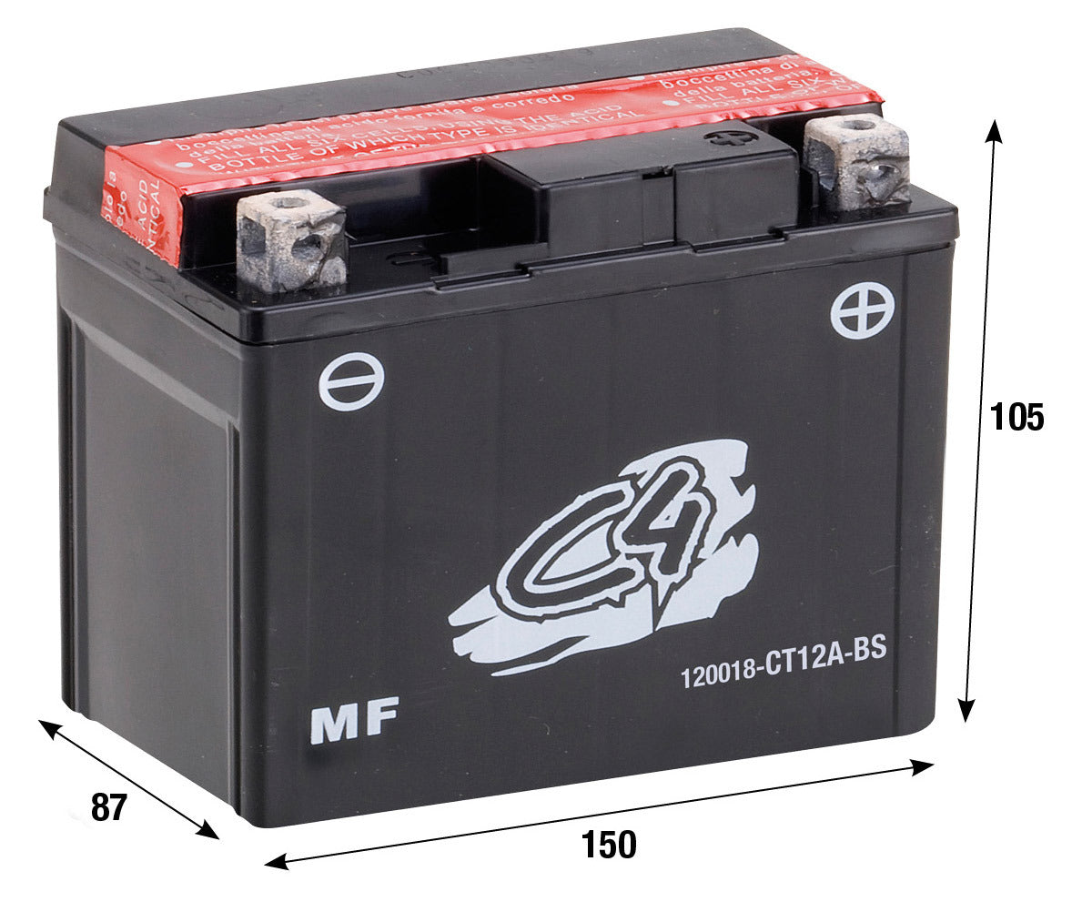 Batteria CT12A-BS C4 HONDA KAWASAKI KYMCO SUZUKI SYM PANTHEON 125 J 300 120018
