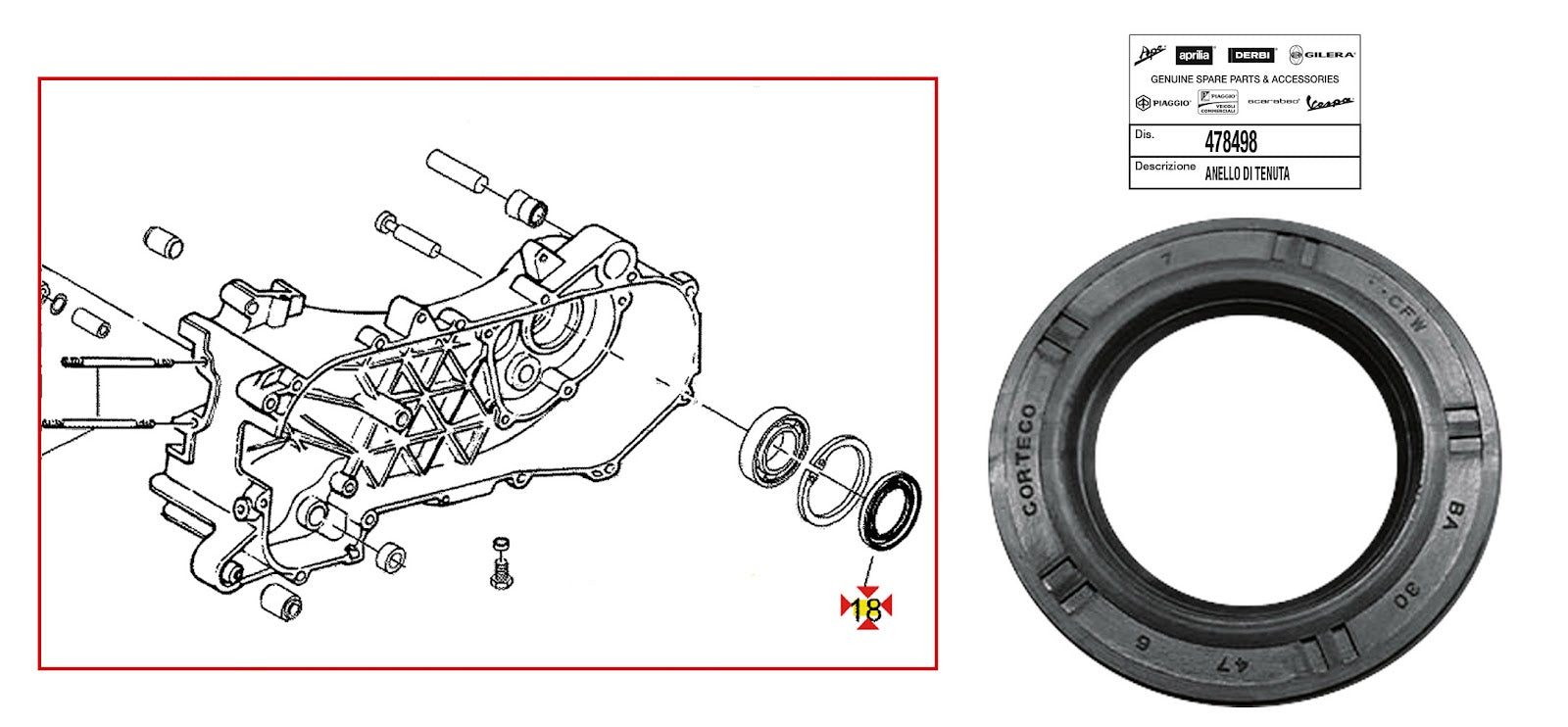 Paraolio 30x47x6 Piaggio APRILIA DERBI GILERA VESPA MOJITO 50 SCARABEO 50 478498