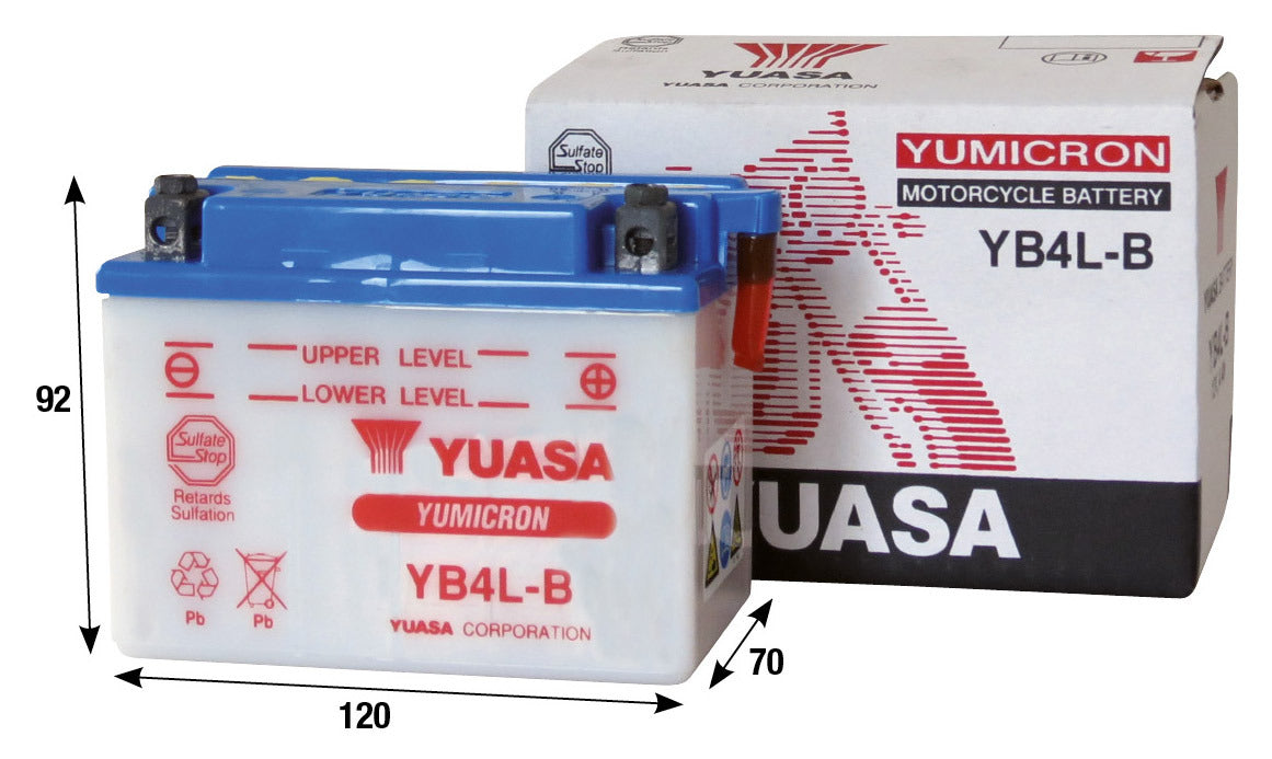 Batteria Yuasa YB4L-B APRILIA ATALA BENELLI BETA CAGIVA DERBI GILERA MBK 121000