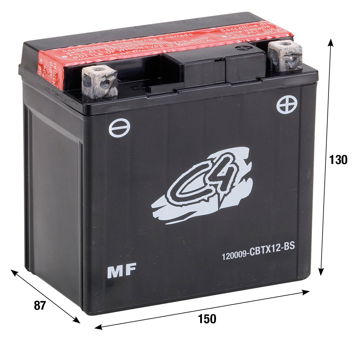 Batteria CBTX12-BS C4 AEON APRILIA BENELLI DERBI GILERA HONDA KAWASAKI KL 120009