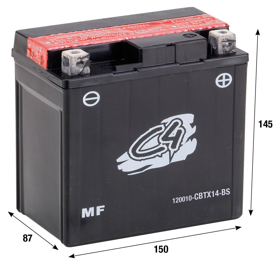 Batteria CBTX14-BS C4 APRILIA BENELLI BMW GILERA ITALJET KAWASAKI KYMCO 120010