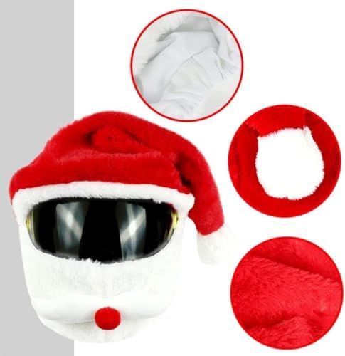 Copri Casco Helmets Copricapo Natalizio per Motociclisti, Cappello da Babbo Natale in Tessuto Morbido, Rosso, Accessorio per Feste|B0DMT716CW