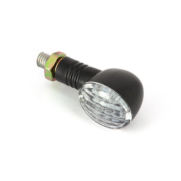 Coppia Frecce a LED omologate CE design retrò e mezzaluna. Base in ABS nero vetro trasparente per Moto e Scooter