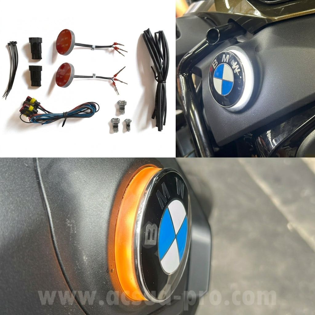 COPPIA LOGHI LOGO LUMINOSO A LED ADDIZIONALE RB-MAX BMW GS / GS ADD / RT / C / K (Ø70MM )