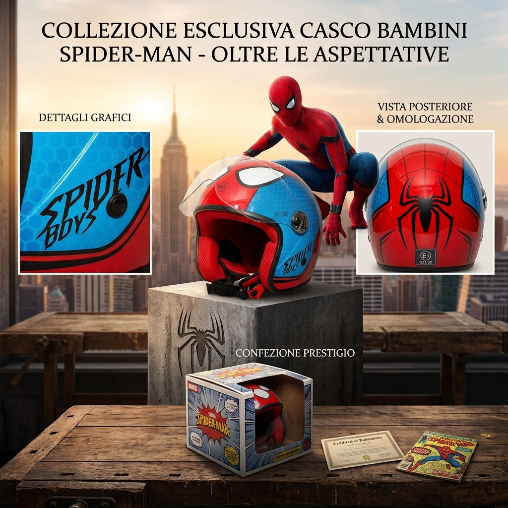 Casco Moto Jet da Bambino Bimbo One Junior Spiderman Spider Boys Taglia YL 51-52cm
