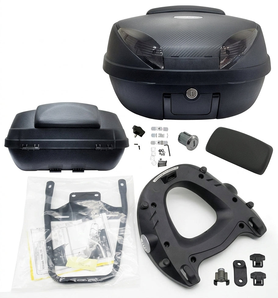 BAULETTO 52 LT CON SCHIENALE E PORTAPACCHI SUPPORTO BAULE POSTERIORE YAMAHA T-MAX 2001-2007