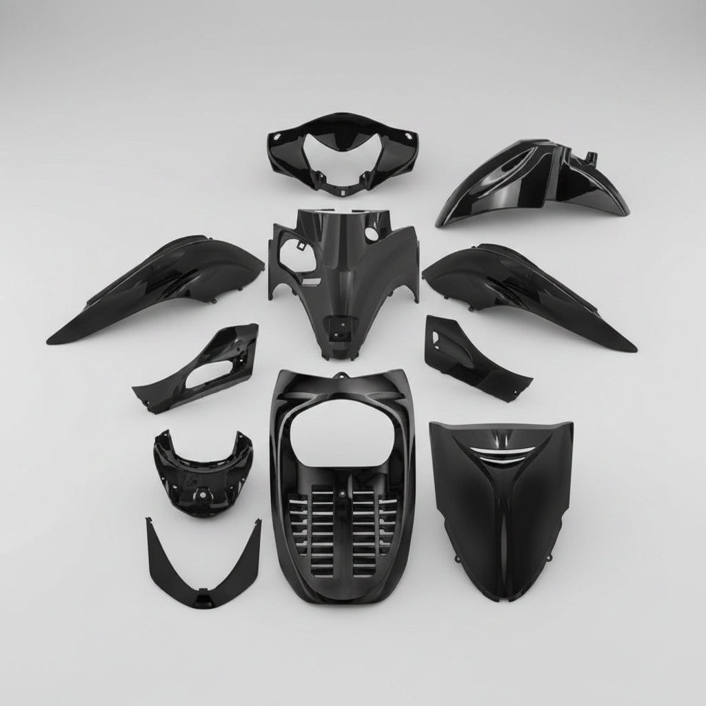 KIT CARENE HONDA SH 300 I 2007-2008-2009-2010 NERO LUCIDO VERNICIATE 11 PEZZI