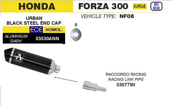 Marmitta Scarico Terminale HONDA NSS 300 Forza (NF04) 2018/2020 Arrow 53530ANN+53077MI
