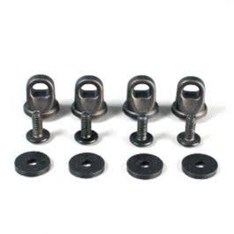 Kit di quattro anelli per l'ancoraggio della rete elastica T10N, T11N sulle valigie Trekker 33/46/52. Vanno fissati alle valigie praticando quattro fori ø10mm