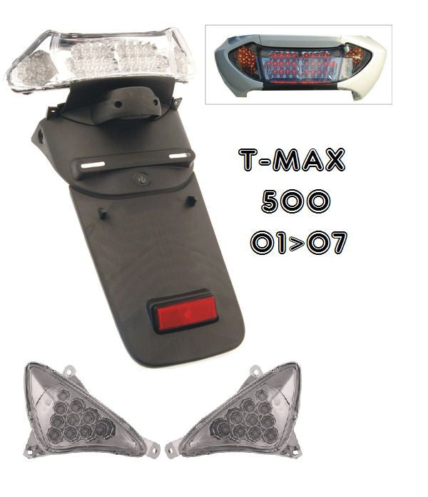 FRECCE ANTERIORE A LED+FANALE STOP+PARAFANGO POSTERIORE TMAX T MAX 500 2001>2007 - Foto 1 di 8
