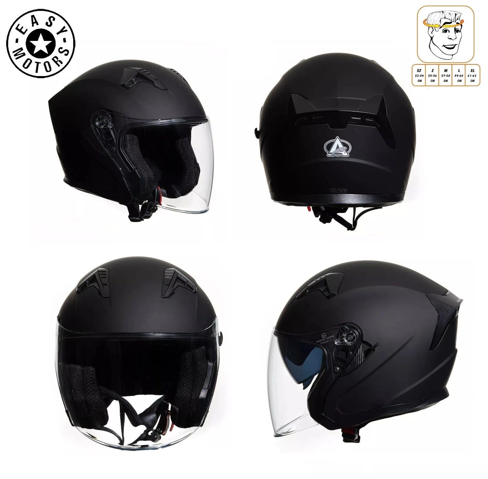 CASCO JET OMOLOGATO DOPPIA VISIERA LUNGA PARASOLE NERO OPACO SCOOTER MOTO 0.6