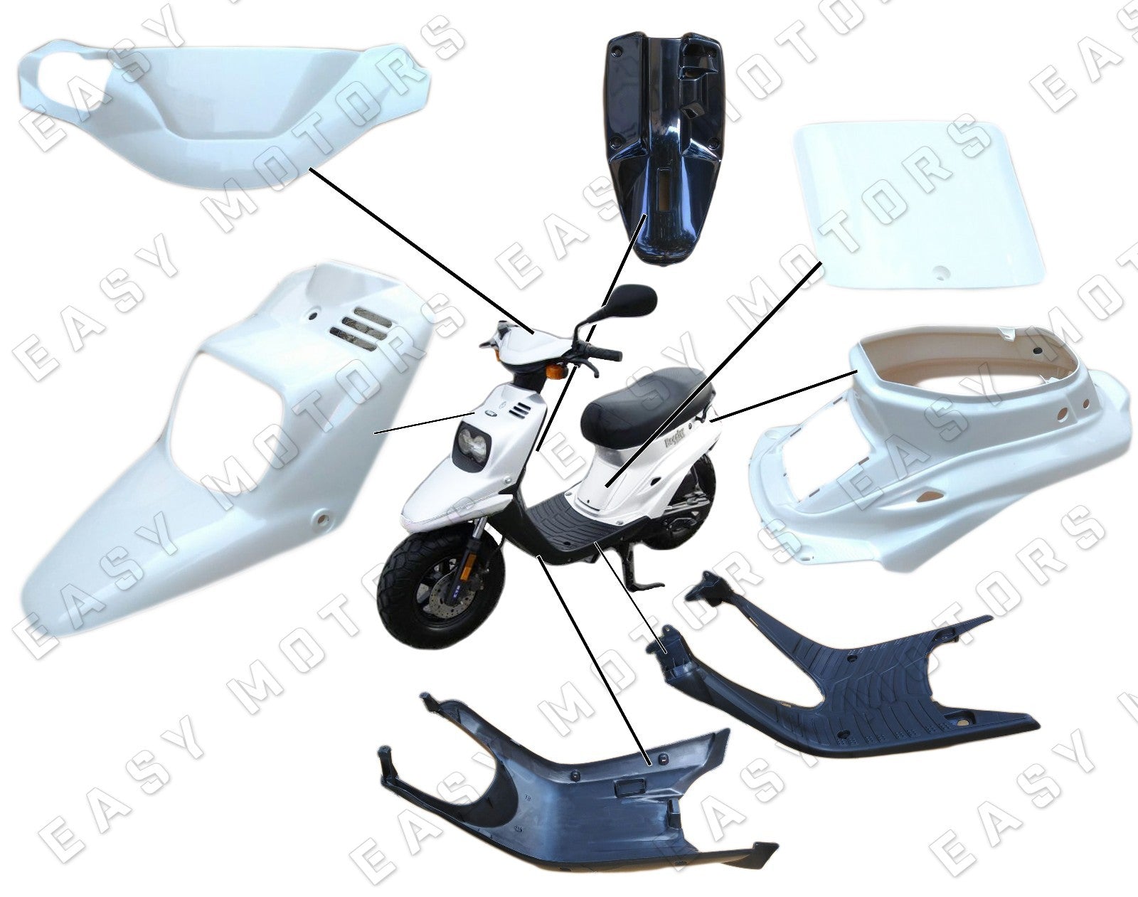 ORIGINAL LINE MBK BOOSTER SPIRIT FAIRING KIT BWS 50 91>03 WHITE BLACK 7PC|366297409514