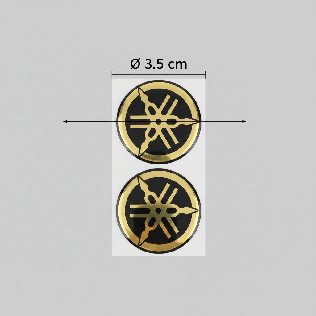 2 ADESIVI in RESINA 3D Tondi YAMAHA DIAPASON per MOTO e SCOOTER D.3,5mm Nero-Oro