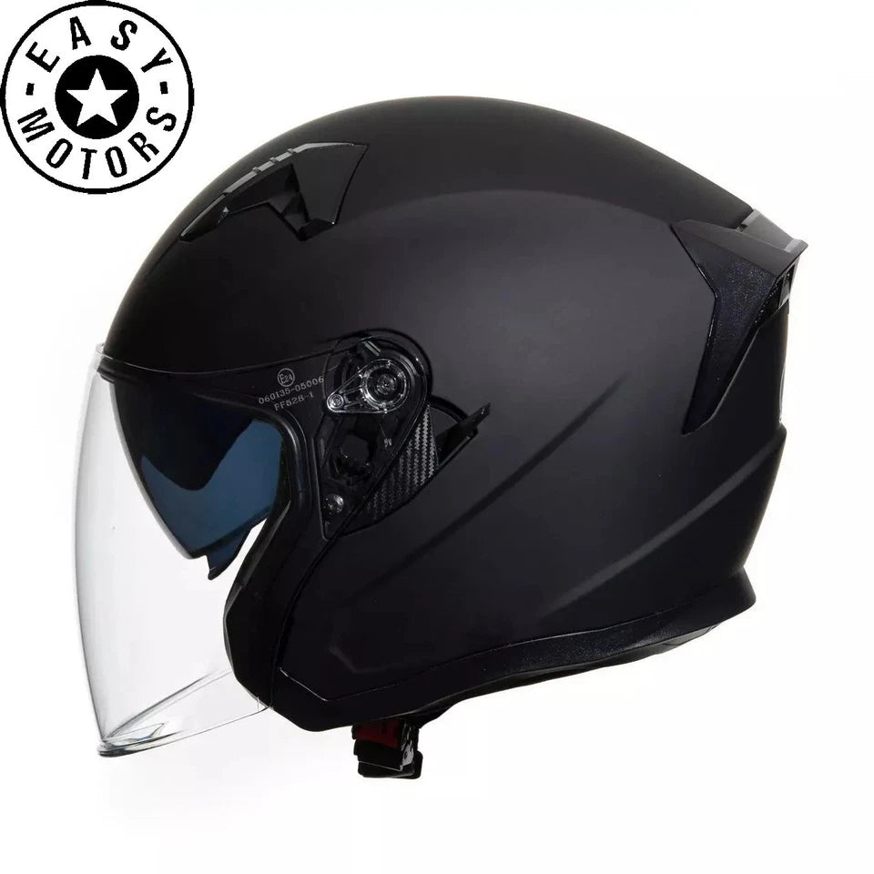CASCO JET OMOLOGATO DOPPIA VISIERA LUNGA PARASOLE NERO OPACO SCOOTER MOTO 0.6