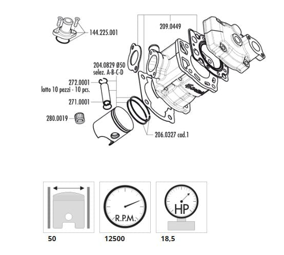 Kit gruppo termico in alluminio H2O D.50 per Derbi GPR50 / Senda 50 80cc Polini 109.0014