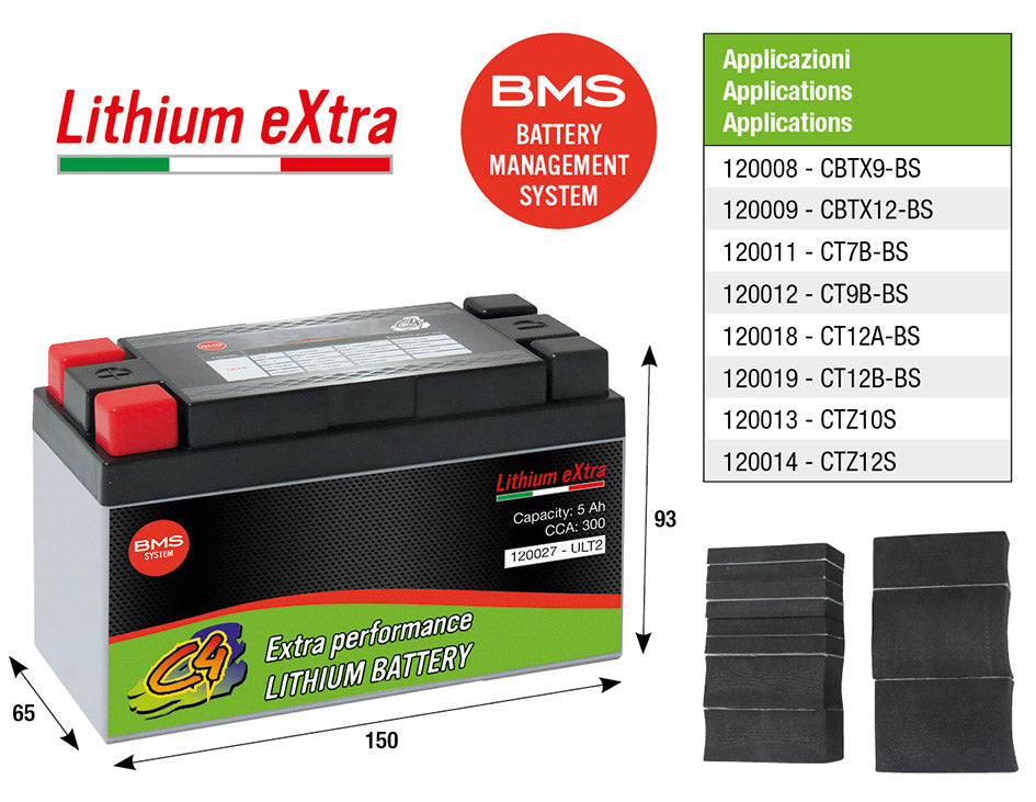 Batteria al litio ULT2 C4 AEON APRILIA BENELLI BETA BMW DERBI GARELLI KL 120027
