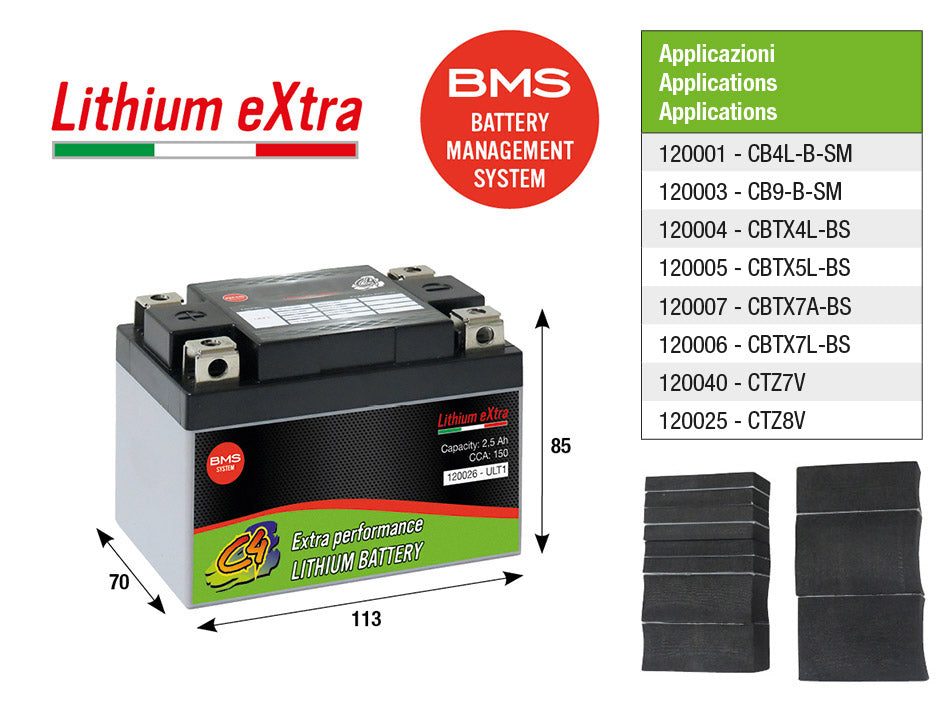 Batteria al litio ULT1 C4 AEON APRILIA ATALA BAOTIAN BENELLI BETA CAGIVA 120026