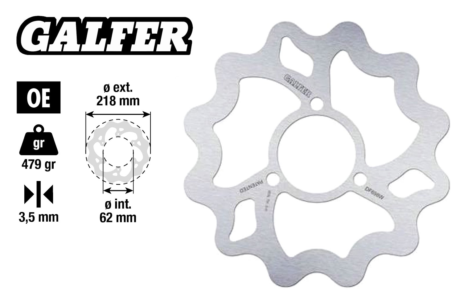 Disco freno Wave Senda 50 SM, DT 50 R / SM post. Ø 218mm Galfer APRILIA 152030