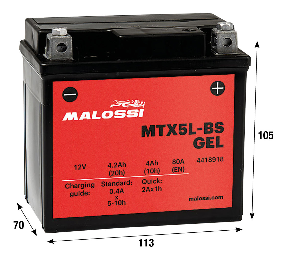 Batteria al gel Malossi MTX5L-BS APRILIA BETA CPI DERBI E-TON HONDA MBK 4418918