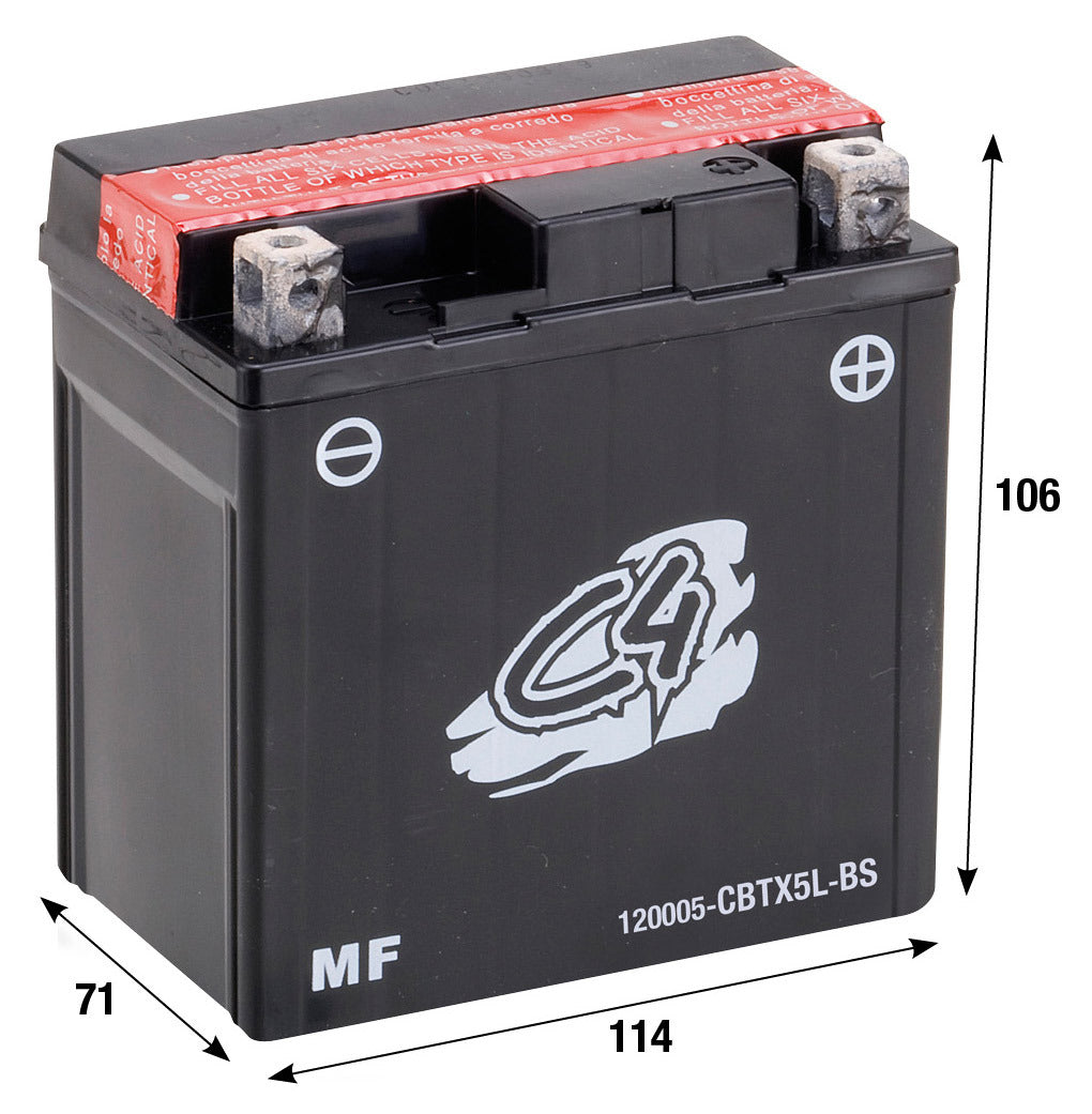 Batteria CBTX5L-BS C4 APRILIA BETA CPI DERBI E-TON FANTIC MOTOR HONDA MBK 120005