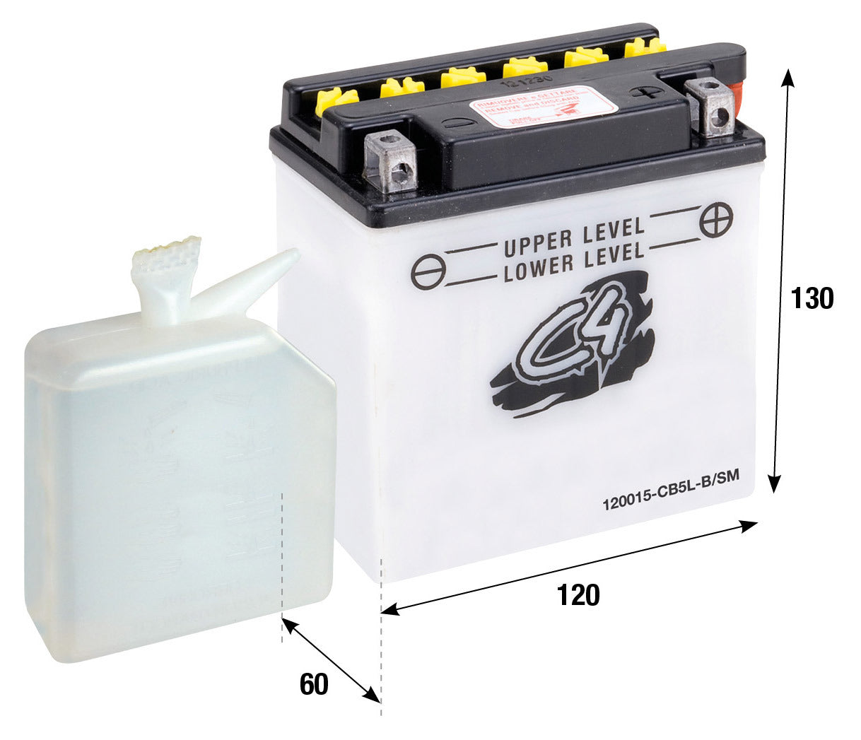 Batteria CB5L-B/SM ( + acido ) C4 BENELLI MALAGUTI MBK VESPA YAMAHA FL 50 120015