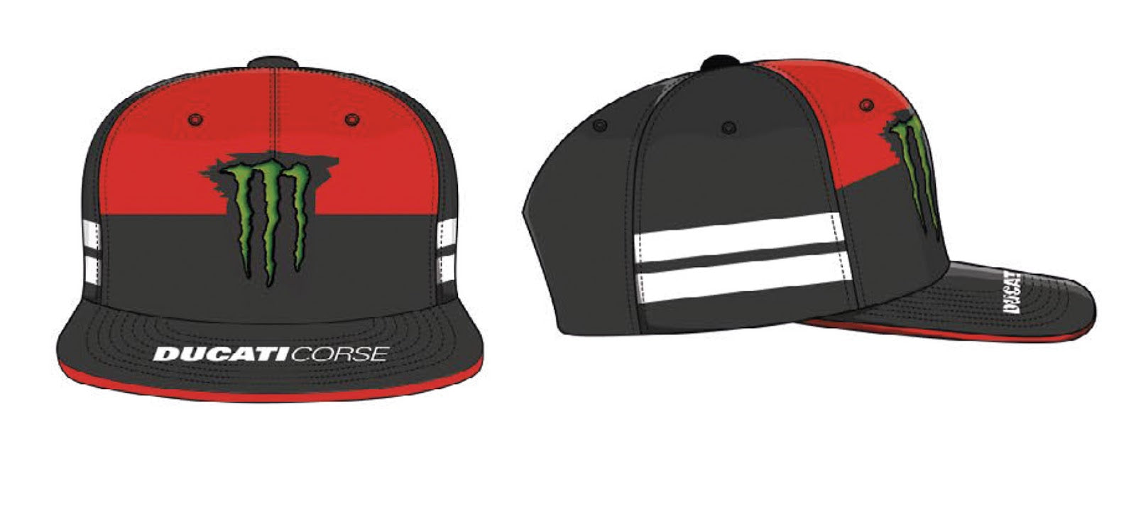 Flat Cap Ducati Corse dual Monster white stripes Pritelli 501305