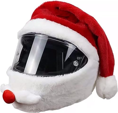 Copri Casco Helmets Copricapo Natalizio per Motociclisti, Cappello da Babbo Natale in Tessuto Morbido, Rosso, Accessorio per Feste|B0DMT716CW
