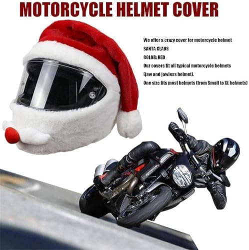 Copri Casco Helmets Copricapo Natalizio per Motociclisti, Cappello da Babbo Natale in Tessuto Morbido, Rosso, Accessorio per Feste|B0DMT716CW