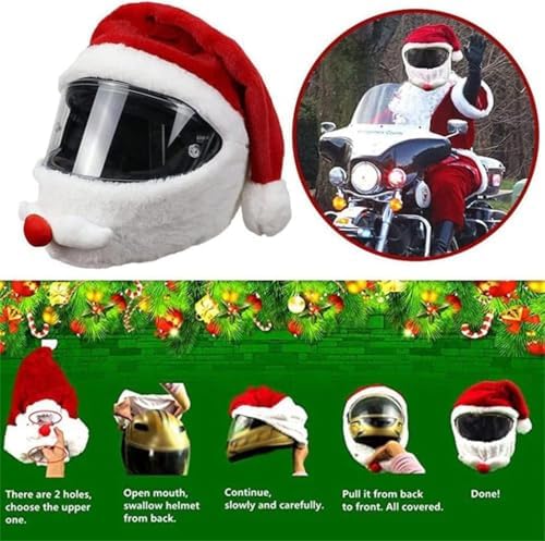 Copri Casco Helmets Copricapo Natalizio per Motociclisti, Cappello da Babbo Natale in Tessuto Morbido, Rosso, Accessorio per Feste|B0DMT716CW