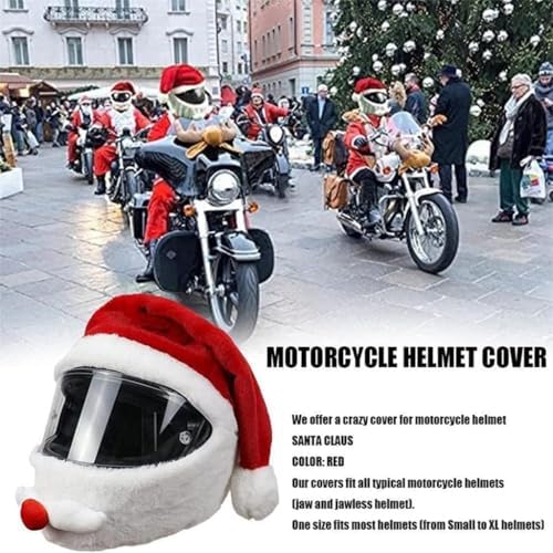 Copri Casco Helmets Copricapo Natalizio per Motociclisti, Cappello da Babbo Natale in Tessuto Morbido, Rosso, Accessorio per Feste|B0DMT716CW