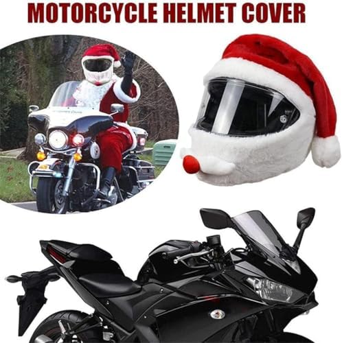 Copri Casco Helmets Copricapo Natalizio per Motociclisti, Cappello da Babbo Natale in Tessuto Morbido, Rosso, Accessorio per Feste|B0DMT716CW