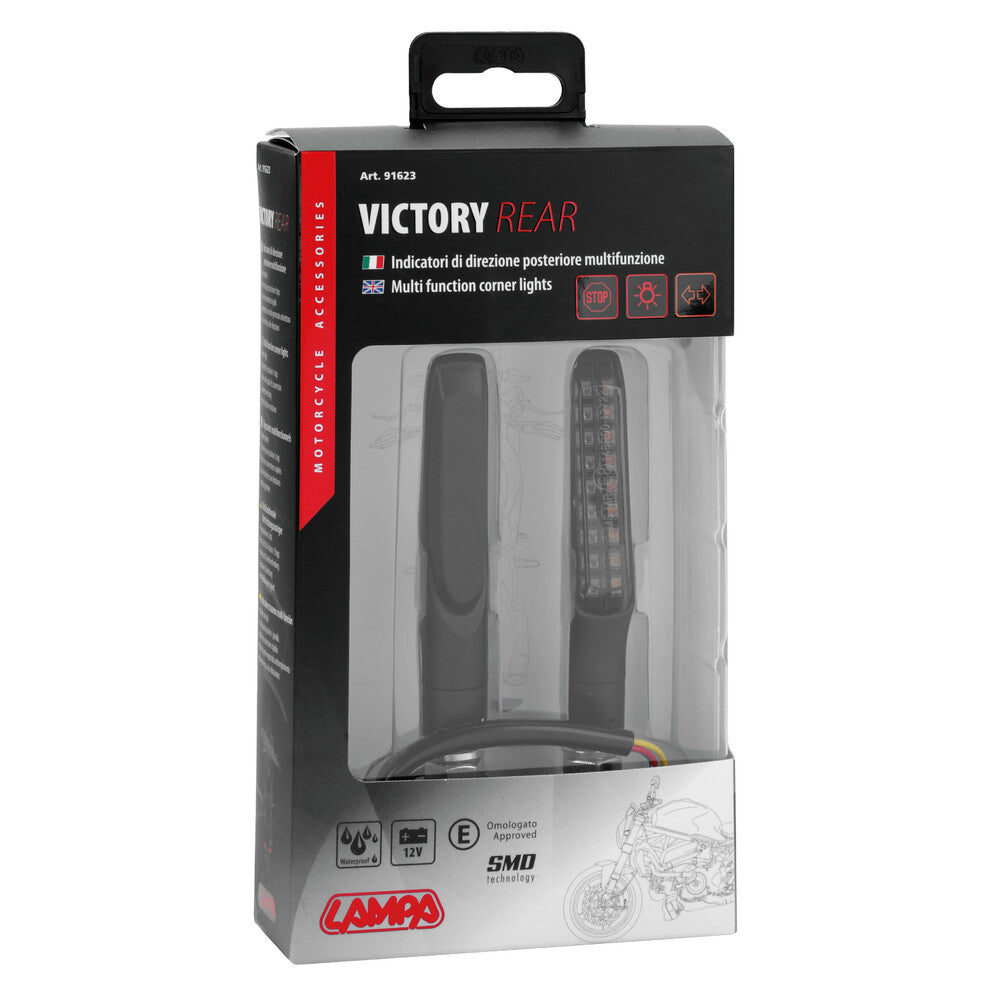 COPPIA FRECCE E FANALE STOP POSTERIORE A LED VICTORY REAR 90623 PER MOTO E SCOOTER OMOLOGATI CE