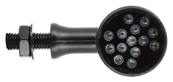 Coppia di mini lampeggianti LED in acciaio, colore nero con forma Rocket. Dotati di 14 LED per Moto e Scooter