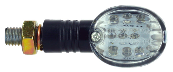 Coppia Frecce a LED omologate CE design retrò e mezzaluna. Base in ABS nero vetro trasparente per Moto e Scooter