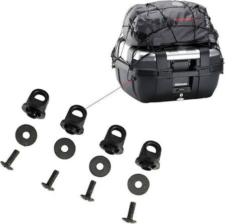 Kit di quattro anelli per l'ancoraggio della rete elastica T10N, T11N sulle valigie Trekker 33/46/52. Vanno fissati alle valigie praticando quattro fori ø10mm