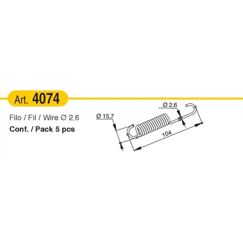 Molla a trazione con filo diam. 2,6 mm x L 104 mm | 5 pz.