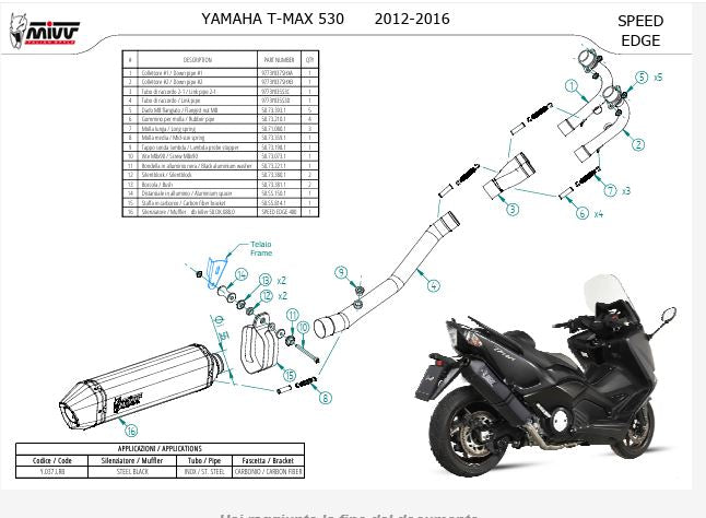 Y.037.LRB SCARICO COMPLETO 2X1 MIVV SPEED EDGE ACCIAIO NERO T-MAX 530 2012-2016