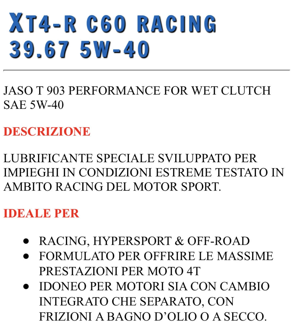 1 LT Liter Motorcycle Oil Bardahl XT4-R RACING C60 39.67 5W40 Racing Competition|373066766905
