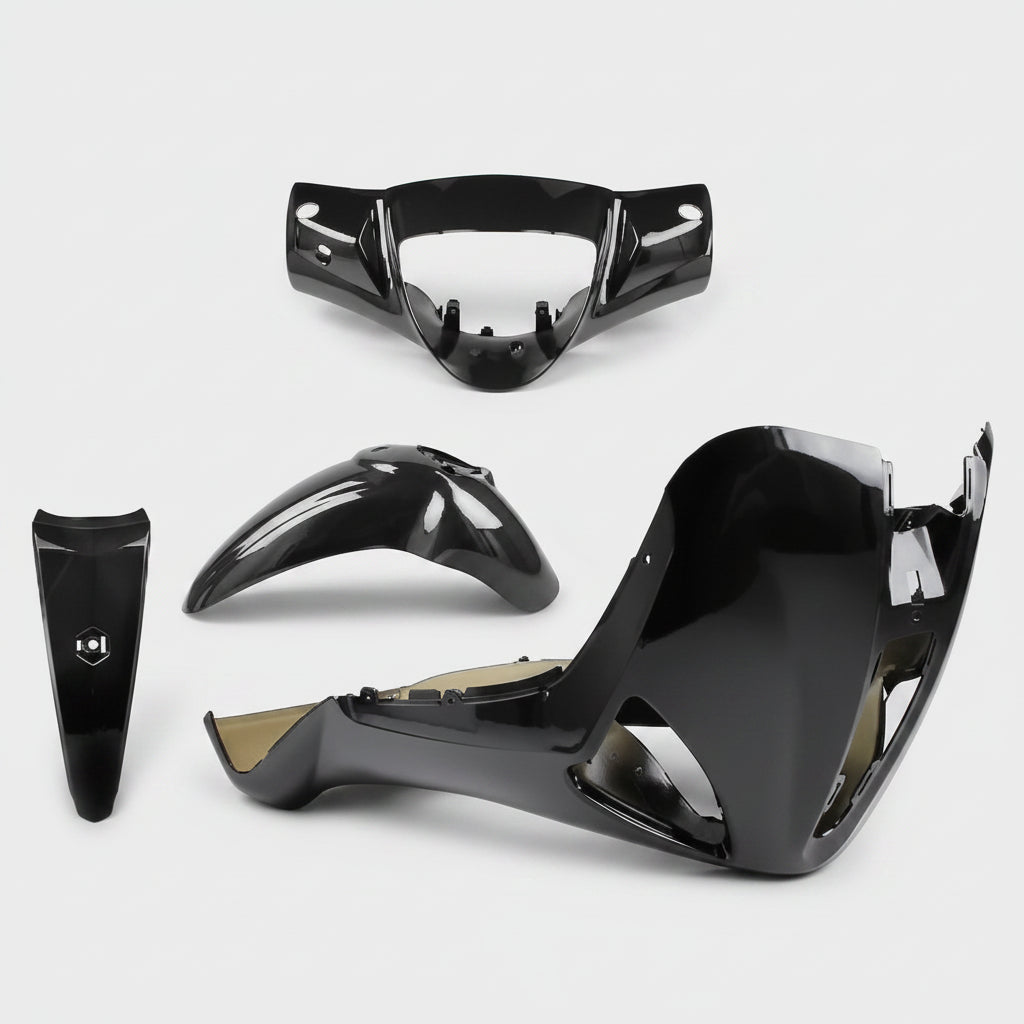 367304O 4 PIECE FAIRING KIT GLOSSY BLACK FAIRING Piaggio Liberty 150 2008-2008 -|234951358451