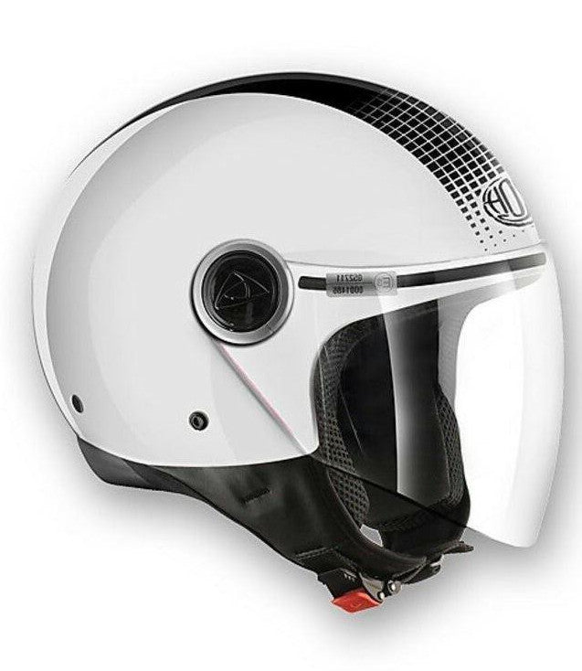 CASCO AIROH DEMI JET MONO VISIERA MALIBU TOUCH NERO BIANCO MAT38