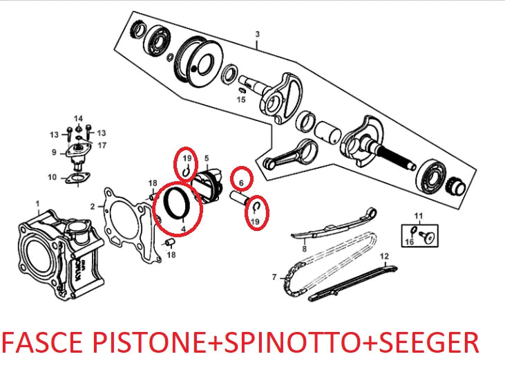 PISTON BELT + PIN + 2 SEEGER KYMCO DOWNTOWN 125 2009-2016|406919418093