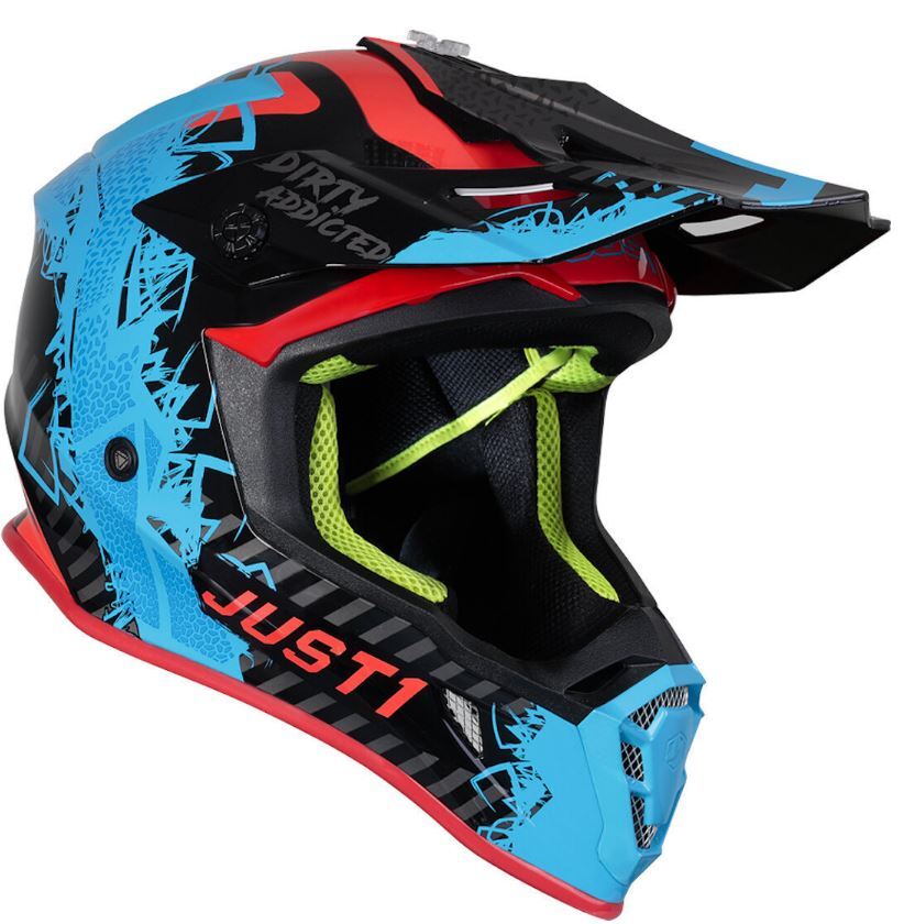CASCO CROSS ENDURO JUST1 J-38 MASK NERO BLU ROSSO LUCIDO