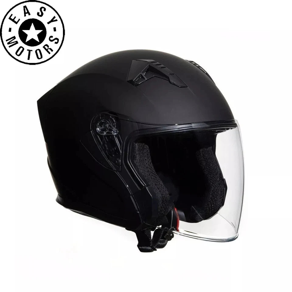 CASCO JET OMOLOGATO DOPPIA VISIERA LUNGA PARASOLE NERO OPACO SCOOTER MOTO 0.6