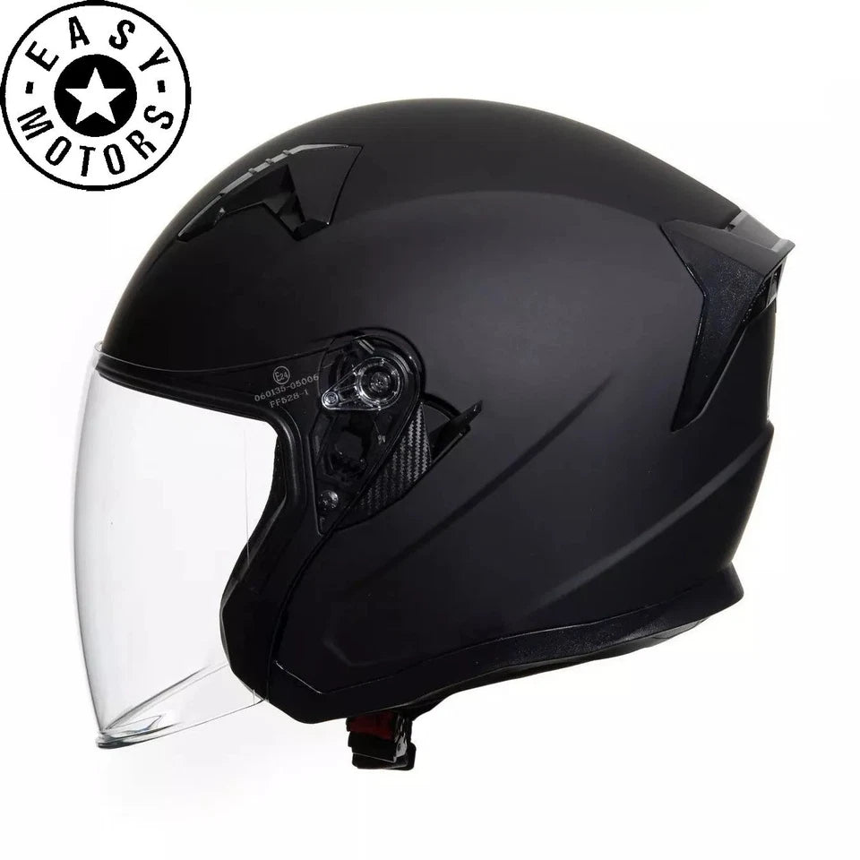 CASCO JET OMOLOGATO DOPPIA VISIERA LUNGA PARASOLE NERO OPACO SCOOTER MOTO 0.6